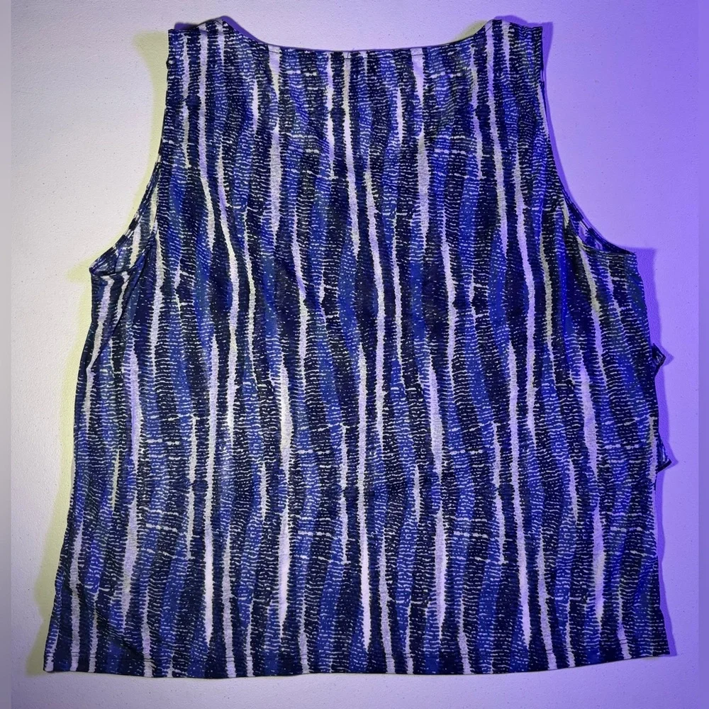Rafaella Blue and White Striped Ruffle Sleeveless Tank - Sheer.  XXL